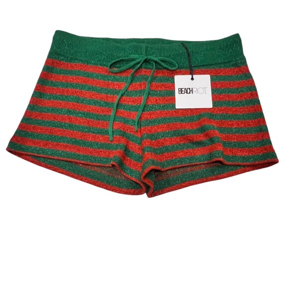 Beach Riot Balboa Holiday Stripe Drawstring Shorts, NWT, Green Red, M - Picture 1 of 8
